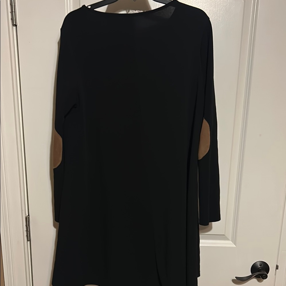 Black Long Sleeve Crew Neck Dress with Brown Accents